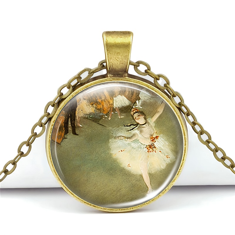 Classic Chain Necklace with Brown Metal Glass Inlay